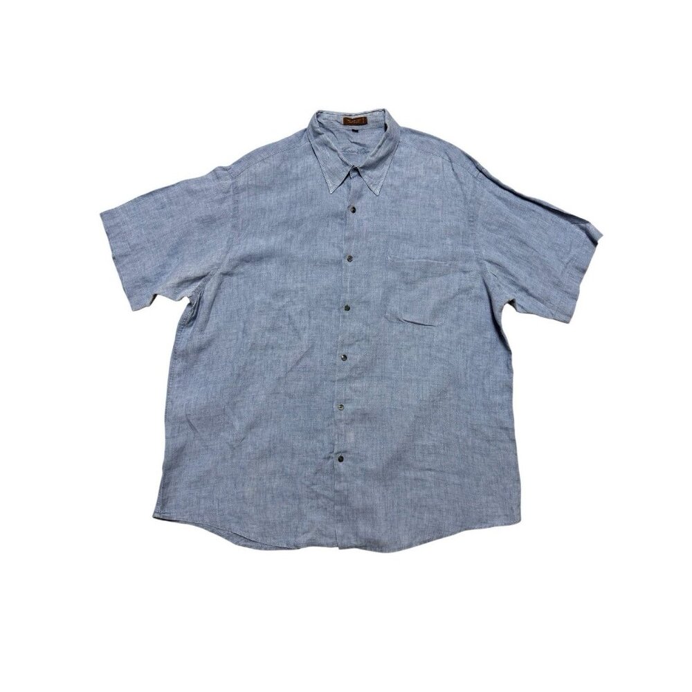 Tasso Elba Linen Shirt XXL Blue Button Up Short Sleeve